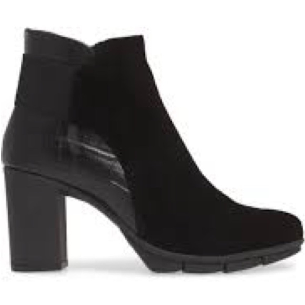 The Flexx Out 'n About booties in black suede with a textured heel panel 8M